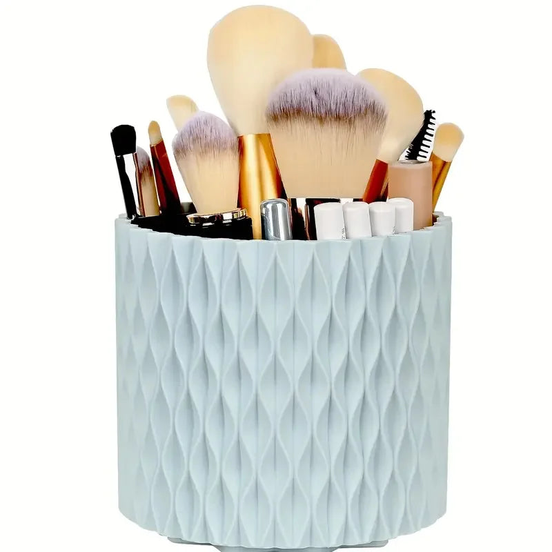 Stylish rotating cosmetic organizer for makeup brushes.