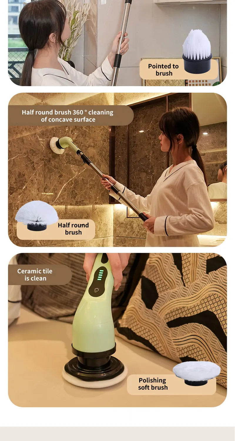 Rechargeable, eco-friendly electric cleaning brush for sustainable cleaning