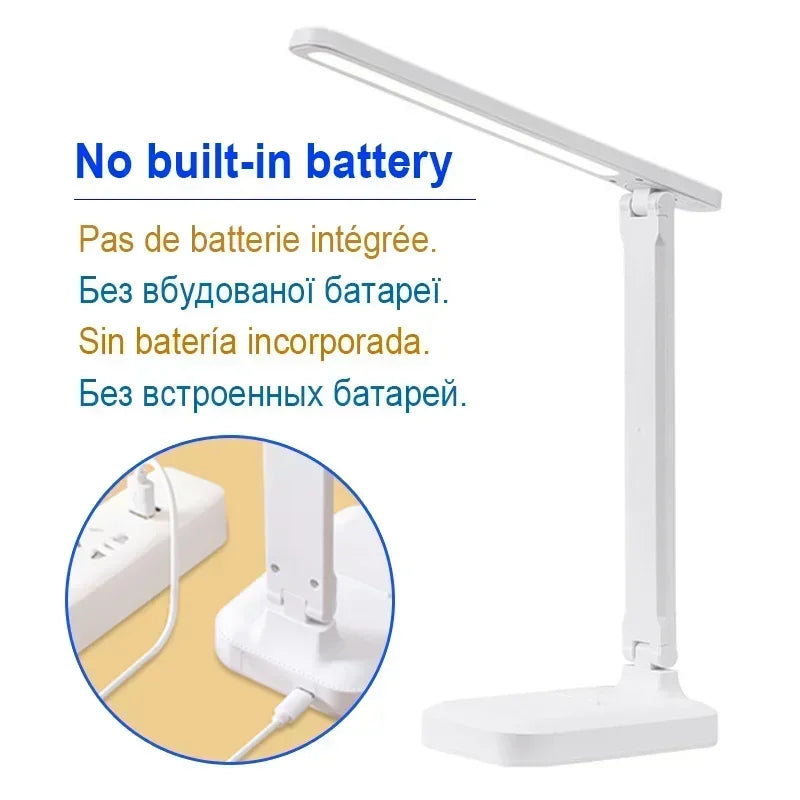 Energy-saving LED table lamp with touch dimmable controls and eye-friendly lighting.