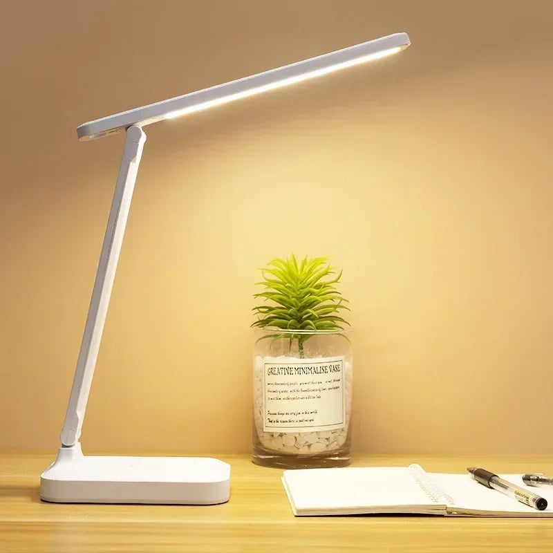 LED table lamp with eye protection technology and touch dimmable controls.