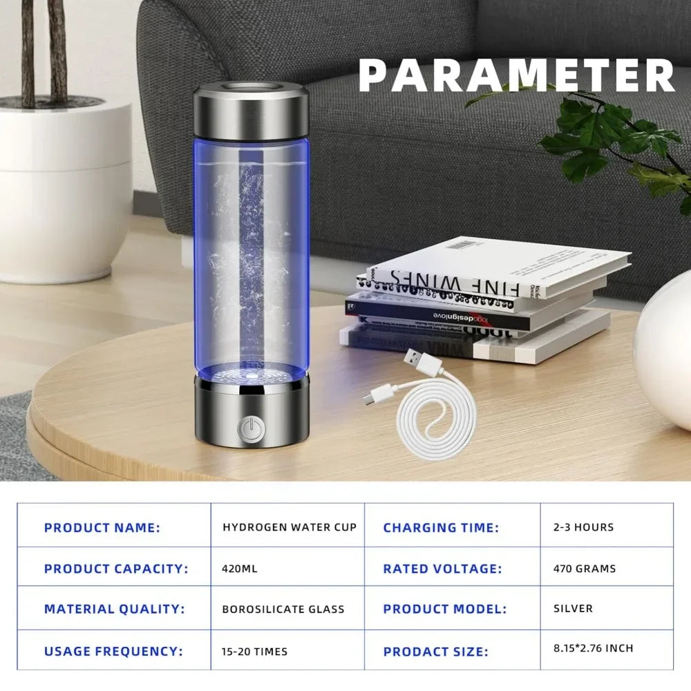 Travel-friendly hydrogen water bottle for hydration on the go.