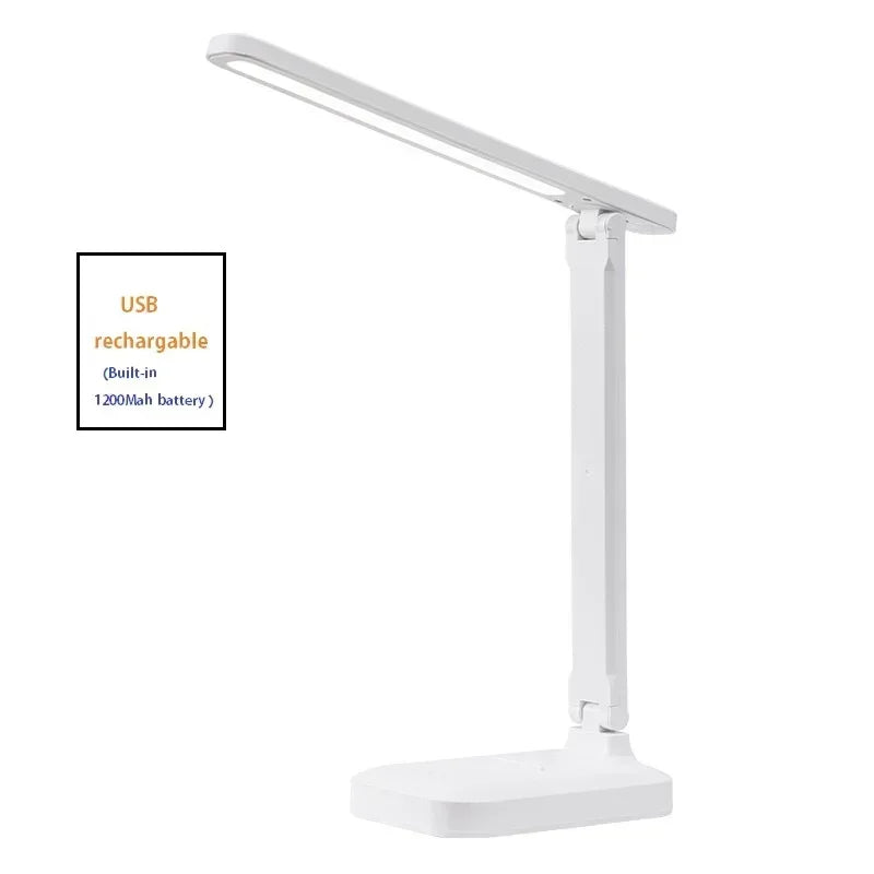 Minimalist LED desk lamp with eye protection and customizable brightness for dorms.