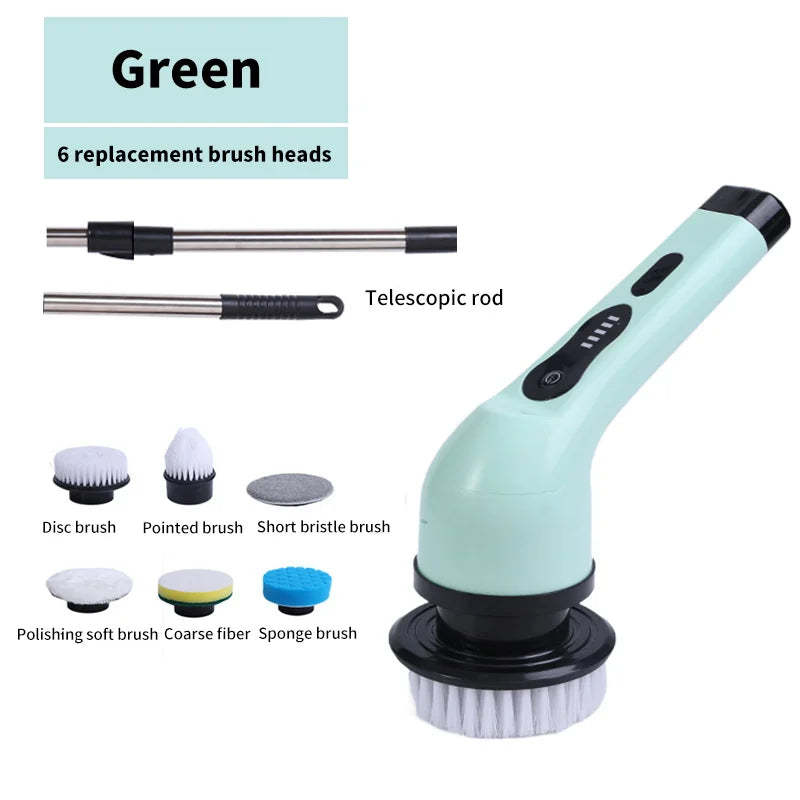 Durable electric brush for cleaning patios and outdoor surfaces.