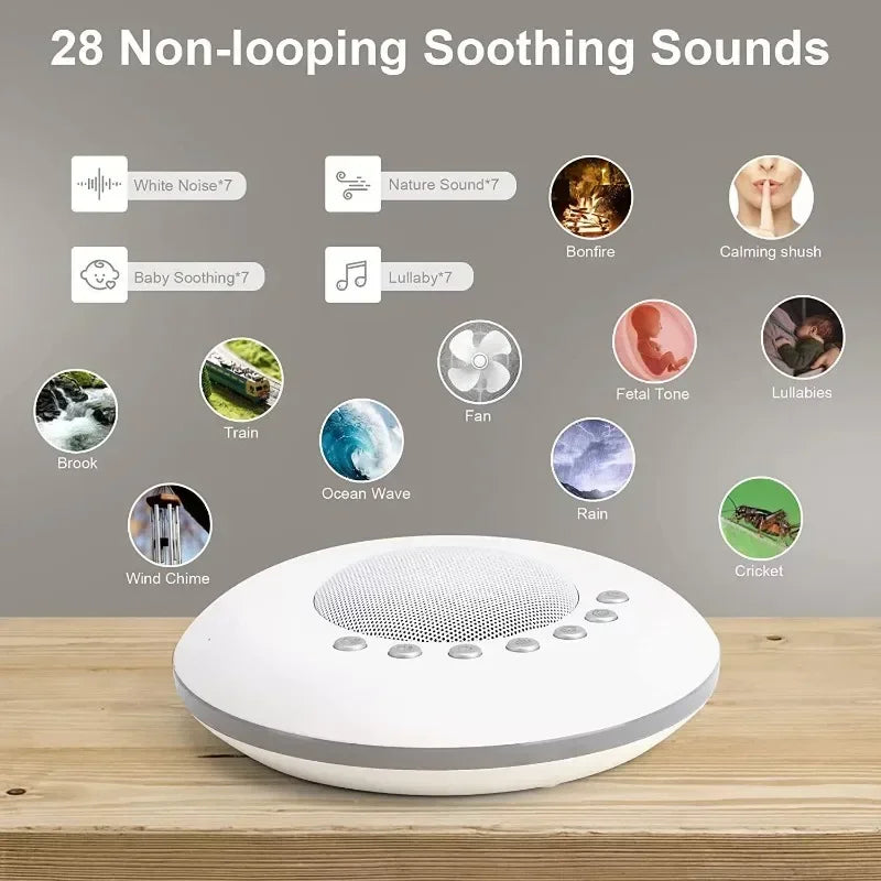 Adjustable white noise machine for peaceful sleep.