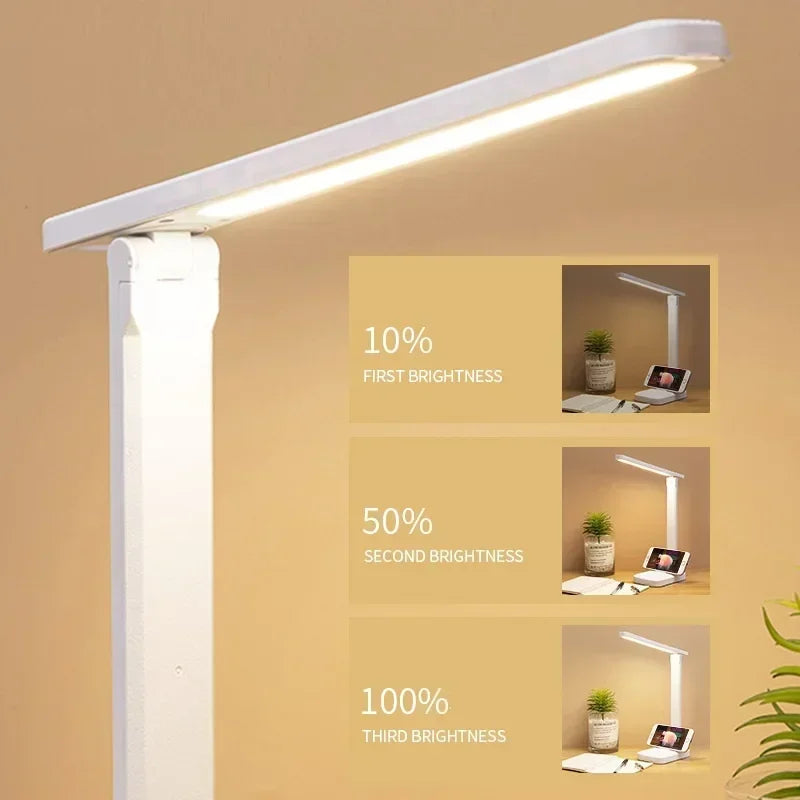 Compact and lightweight LED table lamp designed for dormitory use with touch controls.