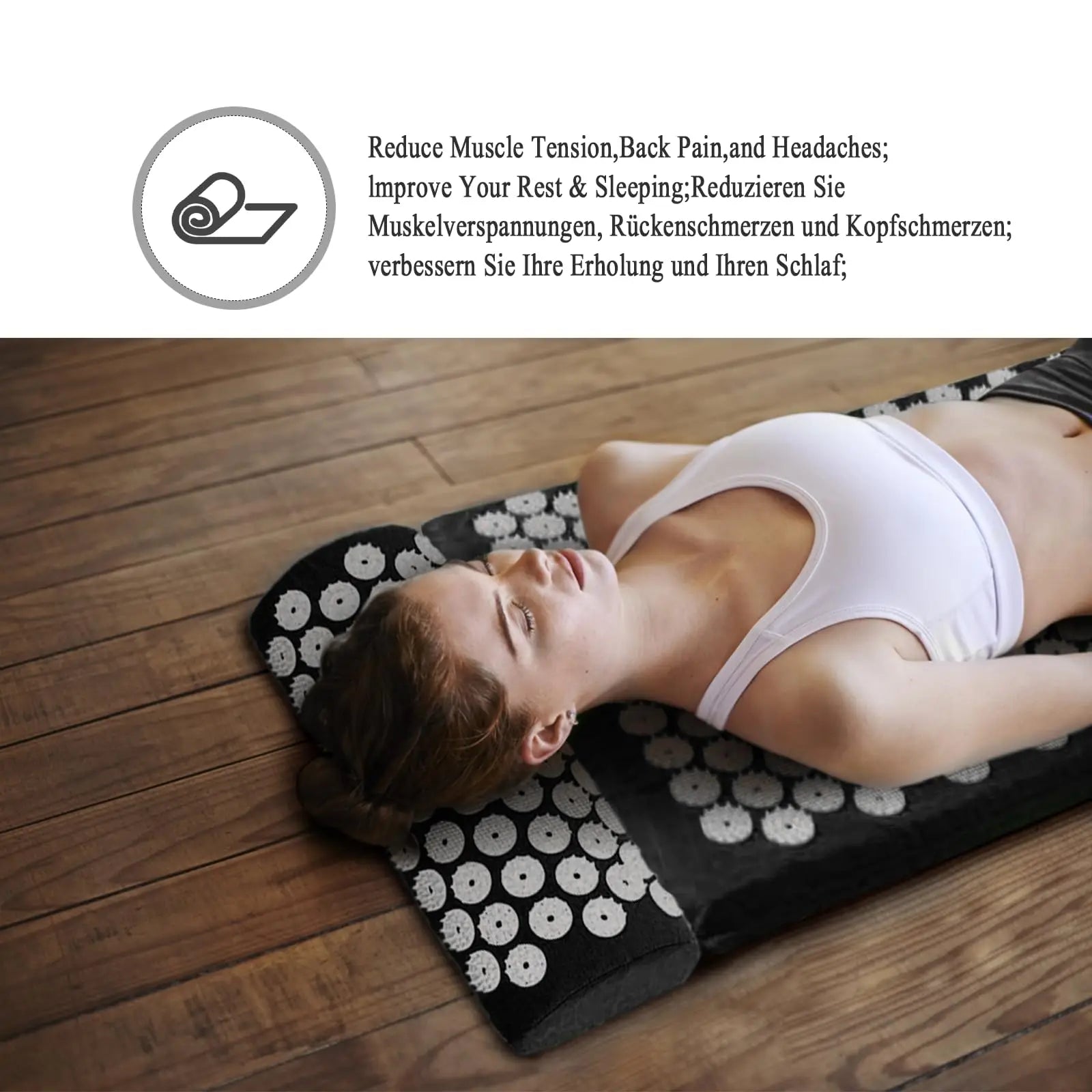 Comfortable acupressure mat with eco-friendly design.