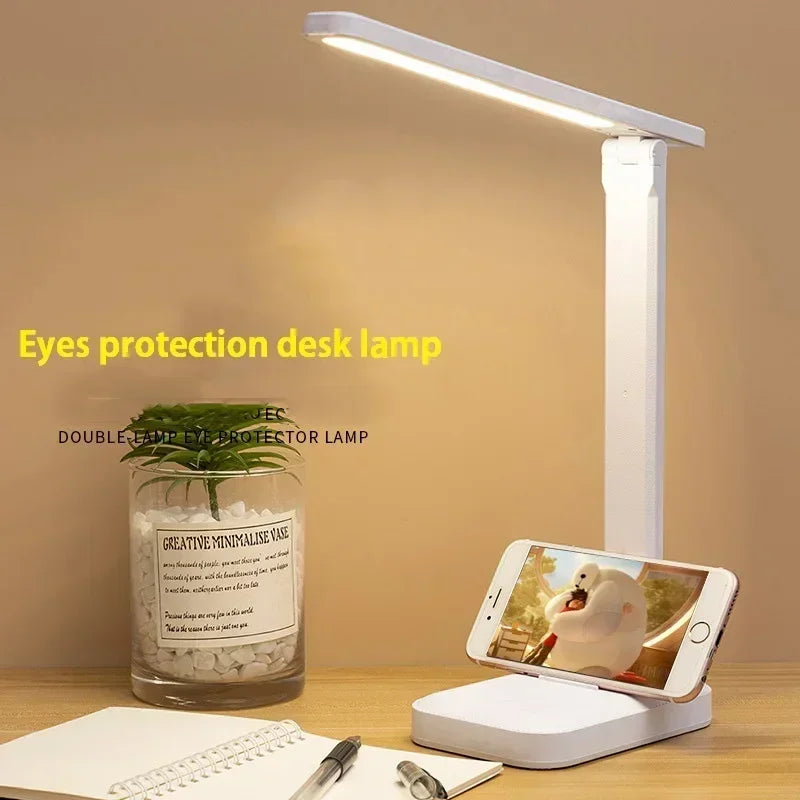 Modern desk lamp with touch dimmable brightness and flicker-free LED light.