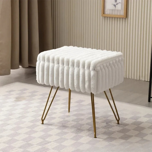 Elegant velvet ottoman with hidden storage, perfect for makeup essentials and relaxation