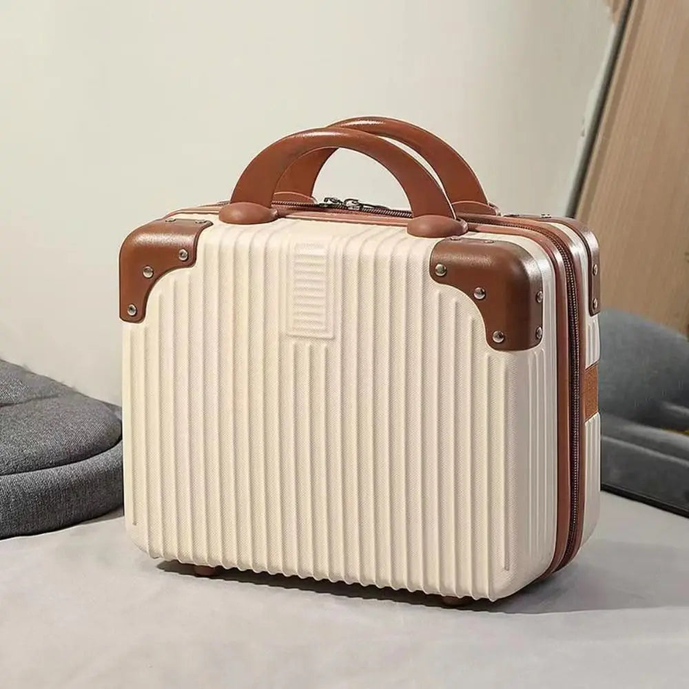 Milk-colored hand luggage makeup case with soft, elegant design, measuring 30cm x 23cm x 15.5cm, perfect for travel and beauty essentials