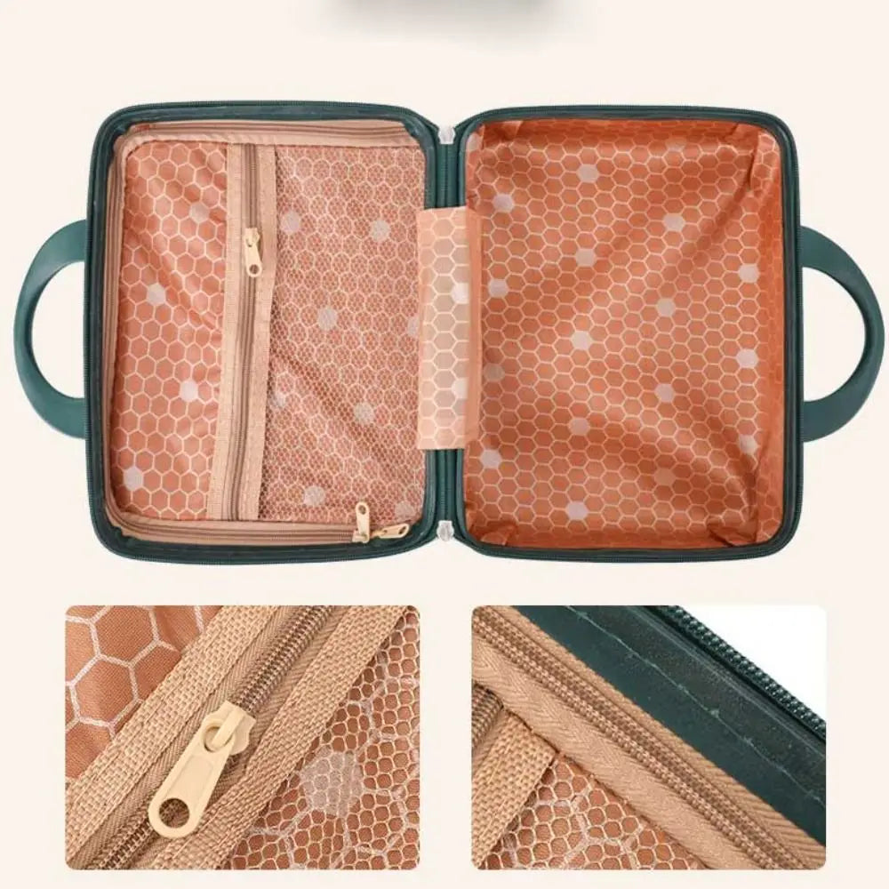 Stylish travel makeup case with multiple compartments for brushes and cosmetics.